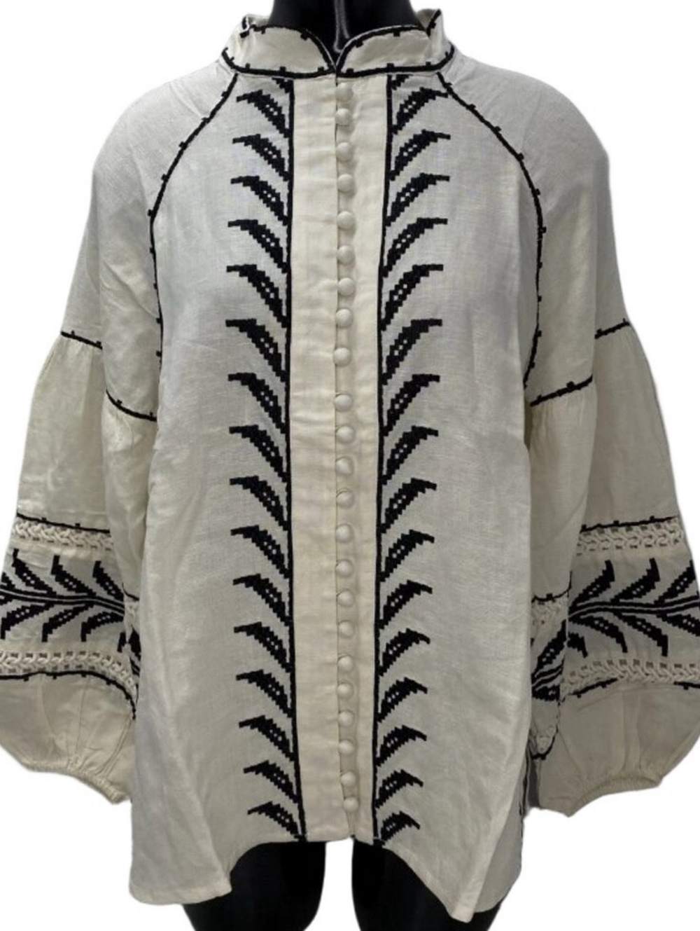 Scarlett Poppies Women’s Pallazzio Long Puff Sleeve Shirt Size XS Antique White
